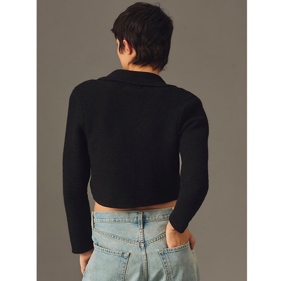 Anthropologie dh New York Crochet Cropped Sweater Blazer black net - Picture 11 of 15